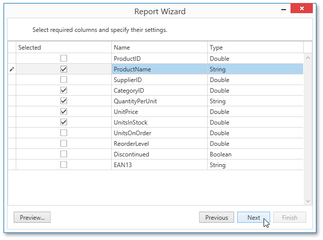 WpfReportWizard_Excel_ChooseColumns